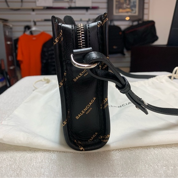 Balenciaga Allover Black Bazar Logo Pochette Shoulder Crossbody Bag - Picture 8 of 16
